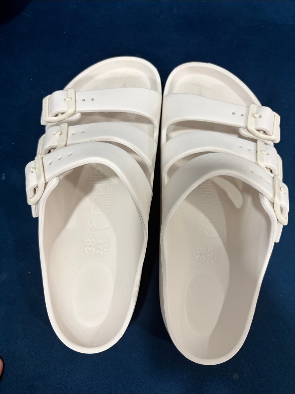 Birkenstock White Arizona EVA Triple Buckle Slide Sandals